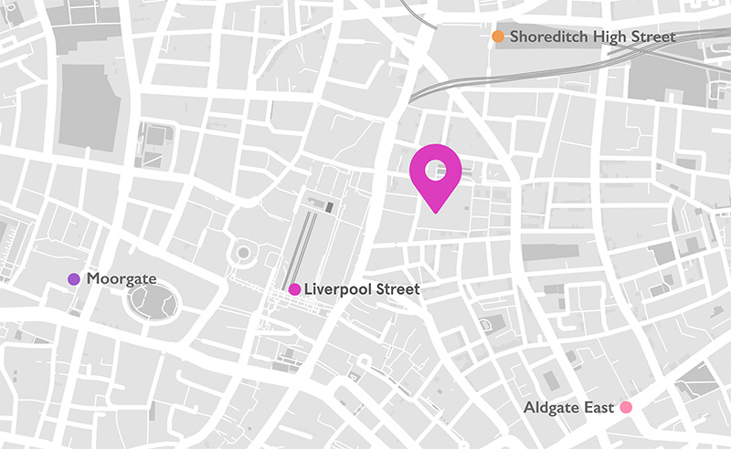Location map of Definia head office in London with pink pin icon